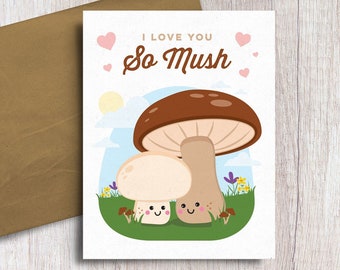 I Love You So Mush Mushroom Food Pun Love Card