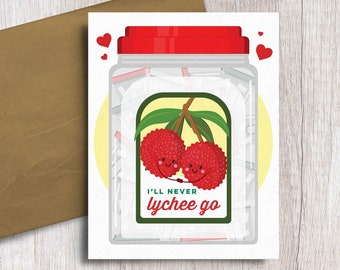 Lychee Pun Love Card: Asian Snack Food Theme