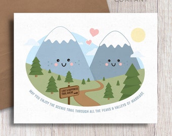 May you Enjoy the Scenic Trail through all the Peaks and Valleys of Marriage Mountain Hiking Wedding Pun Card