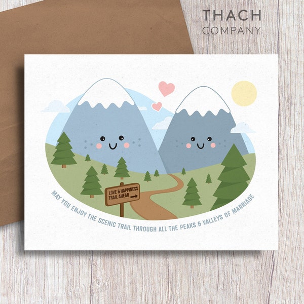 May you Enjoy the Scenic Trail through all the Peaks and Valleys of Marriage Mountain Hiking Wedding Pun Card