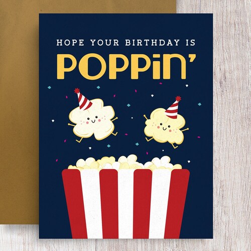 I Hope Your Birthday is Poppin' Popcorn Food Pun Birthday Etsy