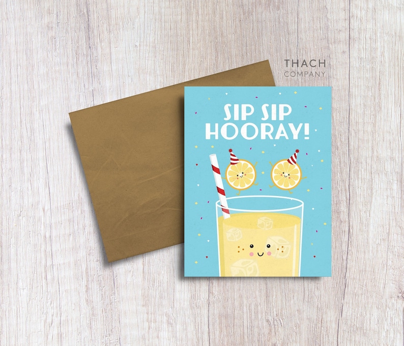 Sip Sip Hooray! Lemonade Pun Birthday Celebration Card image 1