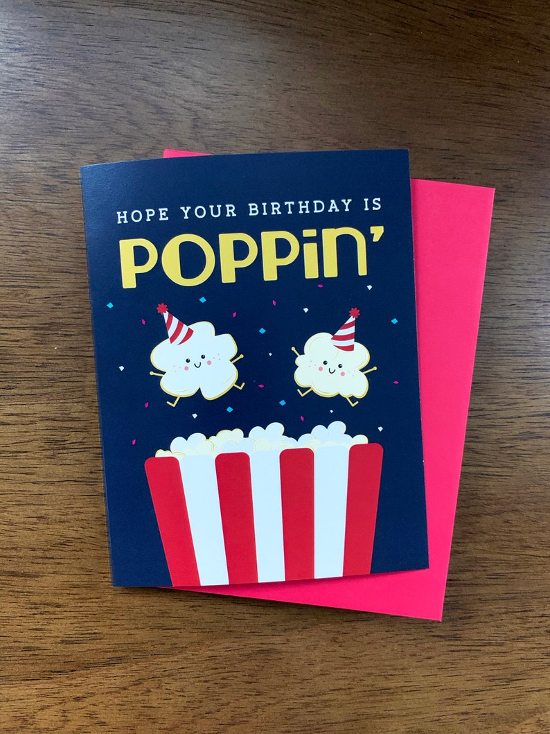 I Hope Your Birthday is Poppin' Popcorn Food Pun Birthday Etsy