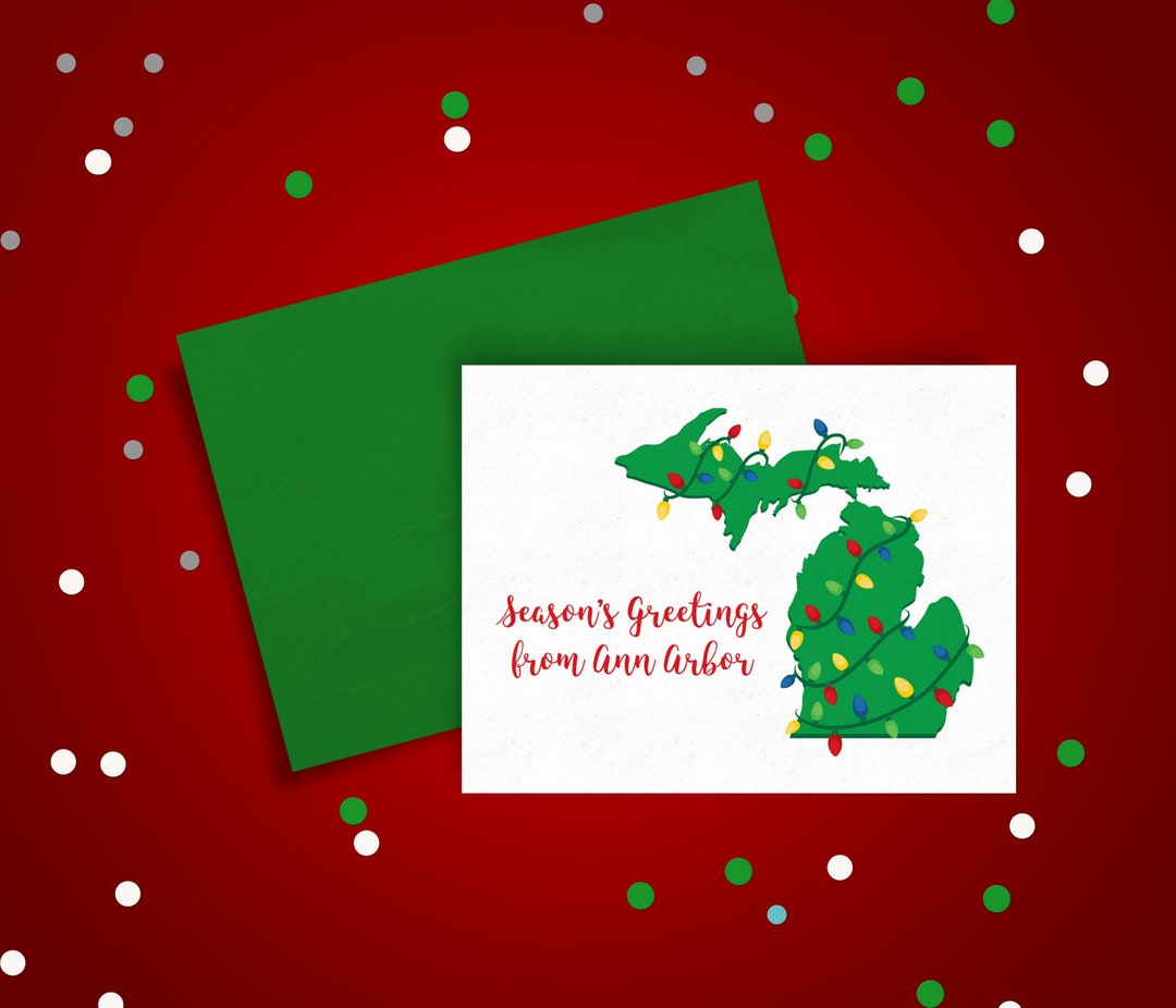 Christmas Light Ann Arbor Mitten Season's Greeting Card Etsy