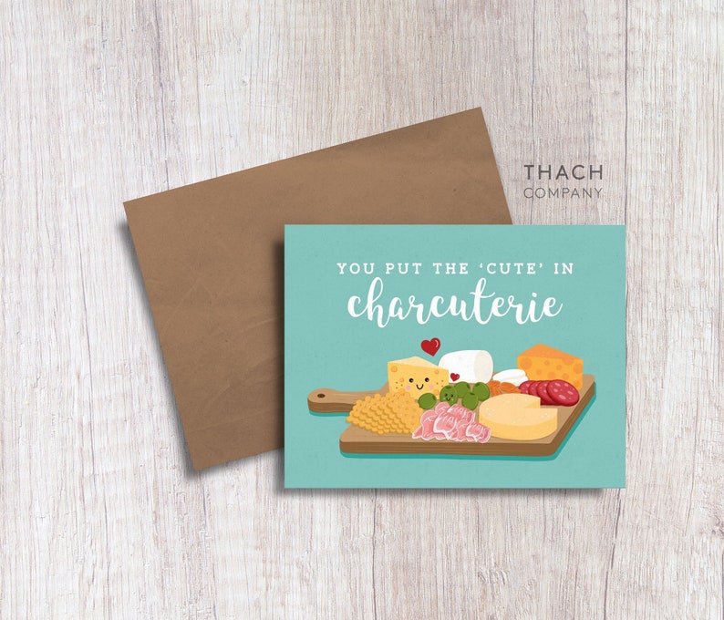 You put the Cute in Charcuterie Food Pun Love Anniversary Valentine's Day Card image 1