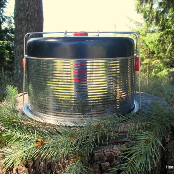 VIntage Cake and Pie Carrier - Chrome and Black with Red Bakelite Knobs - Cake Carrier - Pie Carrier