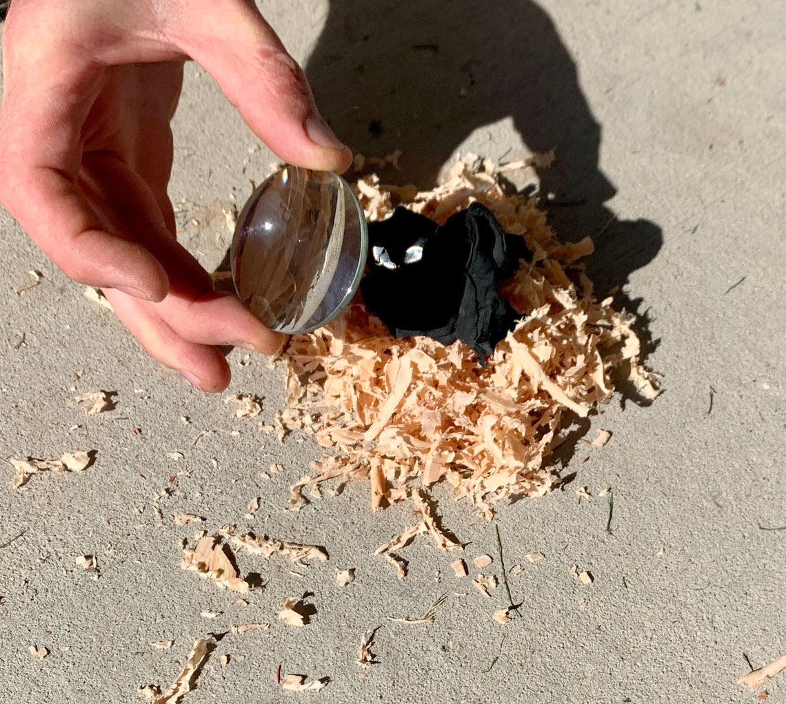 5X Magnifying Glass Fire Starter With Char Cloth Etsy