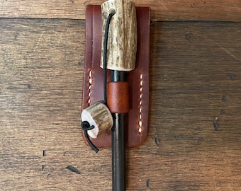 Handcrafted Deer Antler Ferrocerium Fire Starter Belt Sheath/Bushcraft/Ferro Rod/Emergency Prep