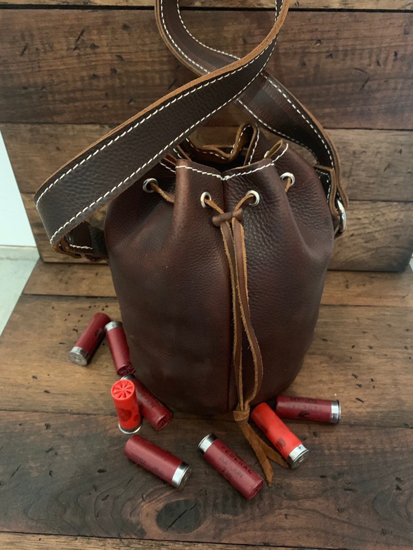 Leather Shotgun Shell Ammo Pouch/shell Holder Bag Bucket Etsy
