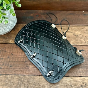 Black Leather Arm Guard with Antler Toggles