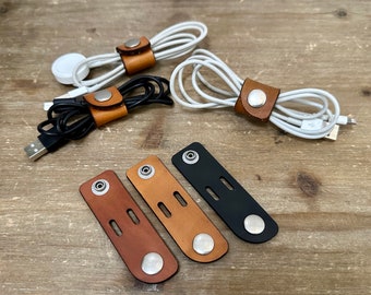 Paquete de 3 guardacordones de cuero, organizador de cables, correas para cables, soporte USB