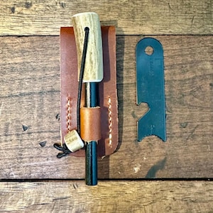 Handcrafted Deer Antler Ferrocerium Fire Starter Belt Sheath/Bushcraft/Ferro Rod/Emergency Prep with Striker