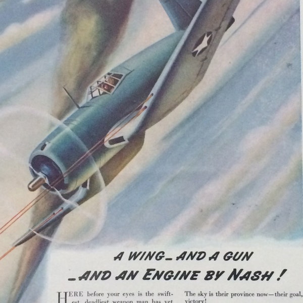 Original Vintage 1940s Nash Airplane WW2 Advertisement