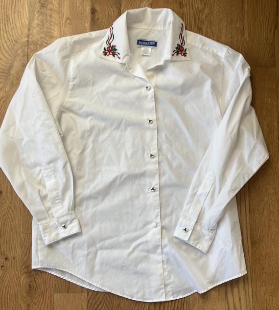 Pendleton Women's White Button-Down Embroidered H… - image 1