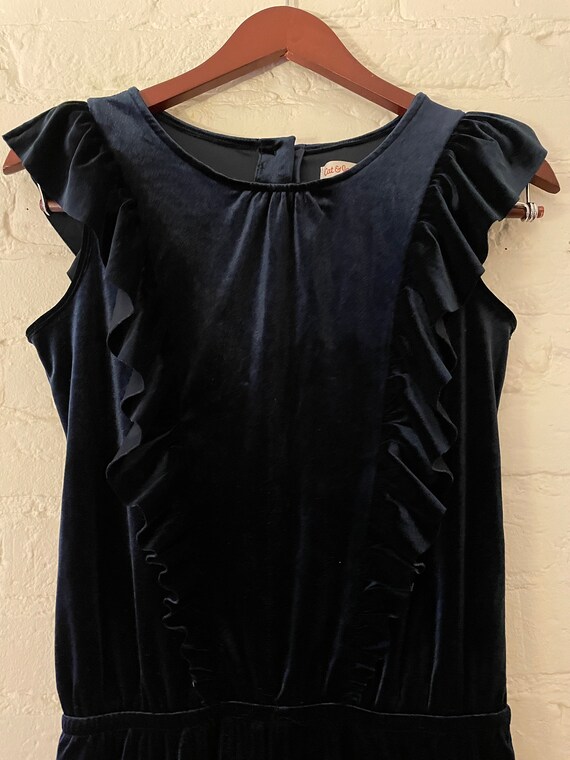 Navy sleeveless ruffled velvet jumpsuit