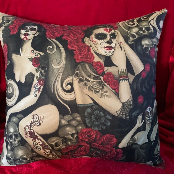 Tattoo Dia De Muertos - Halloween Day of the Dead Decorative Pillows