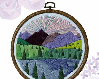 Landscape Hand Embroidery Pattern PDF, Mountains and Nature Hoop Art DIY, Instant Download