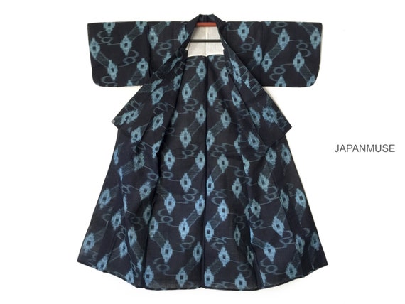 Japanese Antique Indigo Cotton Ikat Kasuri Kimono