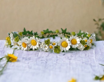 Daisy Flower Crown Wedding, Baby Flower Crown, Toddler Flower Crown, Woodland Floral Crown, Newborn Flower Crown, Bridal Rustic Crown