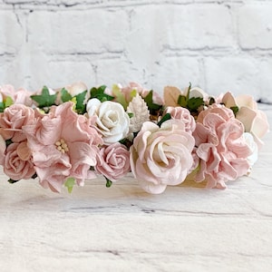 Couronne de fleur de Boho, couronne de fleur de bébé, couronne de fleur rose, casque floral, casque de fille de fleur, couronne de fleur pour les filles, couronne de fleur pour tout-petit