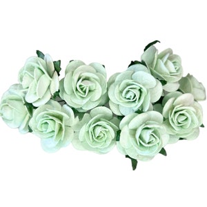 50 Mint Green Mulberry Paper Flowers - 1 inch - Mulberry Paper Roses - Mini Paper Flowers, Open Roses, Craft Roses, Artificial Flowers
