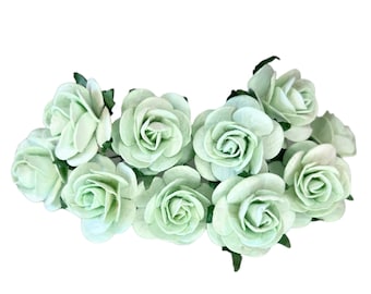 50 flores de papel de morera verde menta - 1 pulgada - rosas de papel de morera - mini flores de papel, rosas abiertas, rosas artesanales, flores artificiales