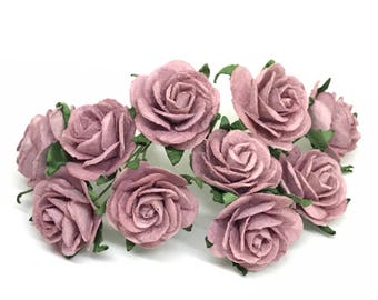 50 Mauve Mulberry Paper Flowers - 1 inch - Mulberry Paper Roses - Mini Paper Flowers, Open Roses, Roses, Artificial Flowers