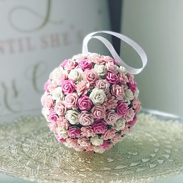 Pink Blush Paper Flower Kissing Ball For Flower Girl, Kissing Ball For Wedding,Kissing Ball Centerpieces,Rose Artificial Flowers,Flower Ball