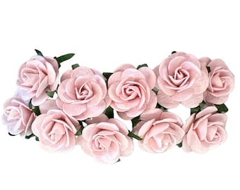 50 flores de papel de morera rosa bebé - 1 pulgada - rosas de papel de morera - mini flores de papel, rosas abiertas, rosas artesanales, flores artificiales