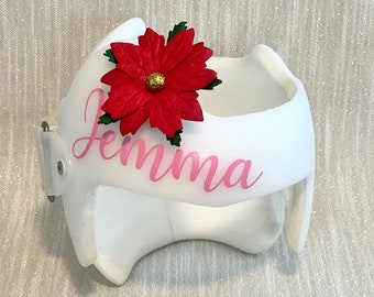 Christmas Poinsettia Handmade Helmet Bow Flower, Cranial Helmet Bow Flower, Doc Band Bow Flower, Floral Helmet Bow, Cranial Helmet Decor
