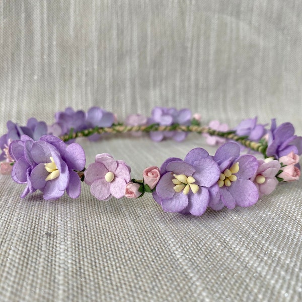 Purple Lavender Violet Flower Crown, Baby Flower Crown, Floral Headpiece, Fairy Crown, Flower Girl Headpiece, Newborn Flower Crown