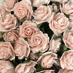 50 Blush Pink Mulberry Paper Flowers - 1 inch - Mulberry Paper Roses - Mini Paper Flowers, Open Roses, Roses, Artificial Flowers