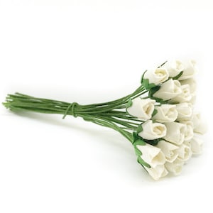 Rosa di carta bianca da 1 cm, fiori di carta bianca, fiori di carta di gelso, fiori in miniatura, rosa di carta di gelso, bocciolo di rosa di carta, rosa in miniatura