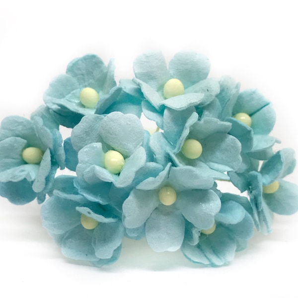 1.5cm Turquoise Paper Flowers, Paper Hydrangea, Miniature Flowers, Mulberry Paper Flowers, Fake Flowers, Mini Hydrangea, Tiny Fake Flowers