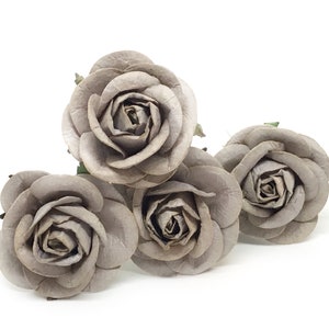 2&quot; Gray Paper Flowers, Mulberry Paper Flowers, Gray Mulberry Paper Rose, Artificial Flowers, Artificial Roses, Fake Rose, Gray Roses