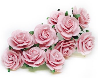 50 Pink Mulberry Paper Flowers - 1 inch - Mulberry Paper Roses - Mini Paper Flowers, Open Roses, Roses, Artificial Flowers