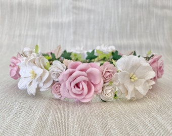 Boho Blumenkrone, Rosa Blumenkrone, Baby Blumenkrone, Blumen Kopfschmuck, Blumen mädchen Kopfschmuck, Blumenkrone für Mädchen, Blumenkrone für Mädchen