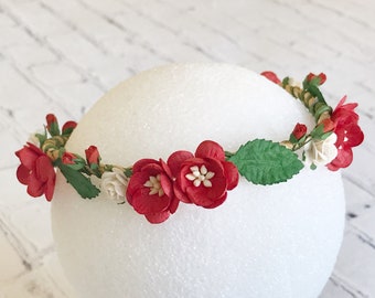 Red and White Christmas Flower Crown, Newborn Flower Crown, Toddler Flower Crown, Baby Flower Crown, Toddler Floral Crown, Newborn Headband