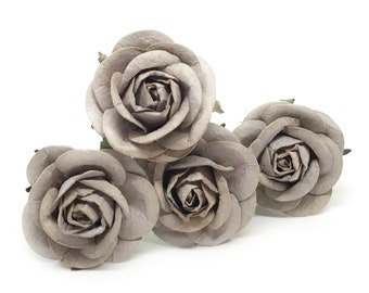 2" Gray Paper Flowers, Mulberry Paper Flowers, Gray Mulberry Paper Rose, Artificial Flowers, Artificial Roses, Fake Rose, Gray Roses