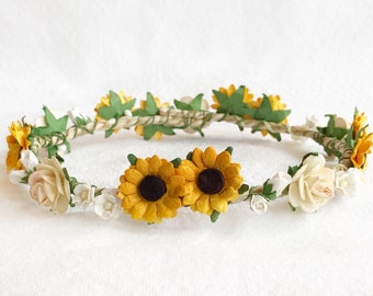 Baby Flower Crown, Toddler Flower Crown, Flower Girl Crown, Newborn Flower Crown, Newborn Sunflower Headband, Baby Girl Flower Crown