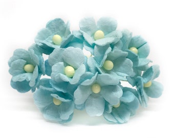 1.5cm Turquoise Paper Flowers, Paper Hydrangea, Miniature Flowers, Mulberry Paper Flowers, Fake Flowers, Mini Hydrangea, Tiny Fake Flowers