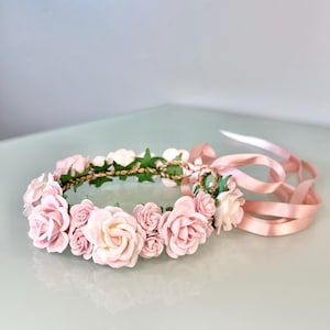 Pink White Flower Crown, Newborn Crown, Flower Hair Wreath, Flower Girl Crown, Baby Flower Crown, Wedding Flower Crown, Flower Crown Halo