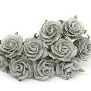 50 fiori di carta di gelso grigio - 1 pollice - Rose di carta di gelso - Mini fiori di carta, rose aperte, rose, fiori artificiali