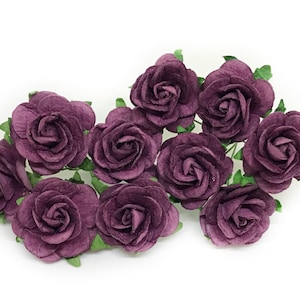 50 Plum Purple Mulberry Paper Flowers - 1 inch - Mulberry Paper Roses - Mini Paper Flowers, Open Roses, Roses, Artificial Flowers