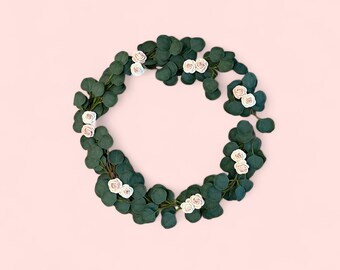 Eucalyptus Rose Flower Garland, Nursery Garland, Farmhouse Decor, Boho Nursery, Spring Decor, Floral Garland Backdrop, Teepee Topper