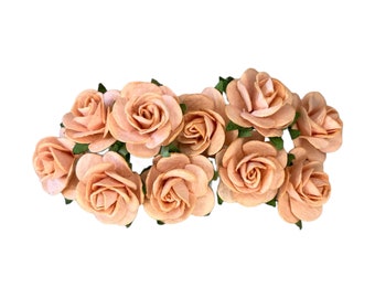 50 flores de papel de morera naranja - 1 pulgada - rosas de papel de morera - mini flores de papel, rosas abiertas, rosas artesanales, flores artificiales