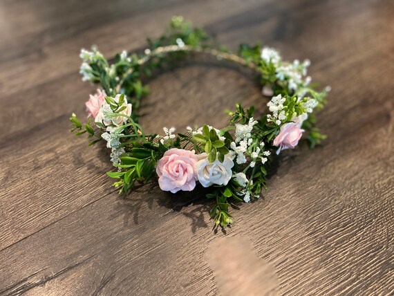 Greenery Flower Crown, Pink Flower Crown, Flower Girl Flower 