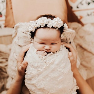 White Flower Crown, Baby Flower Crown, Flower Girl Crown, Toddler Flower Crown, Newborn Flower Crown, White Flower Crown Wedding image 7