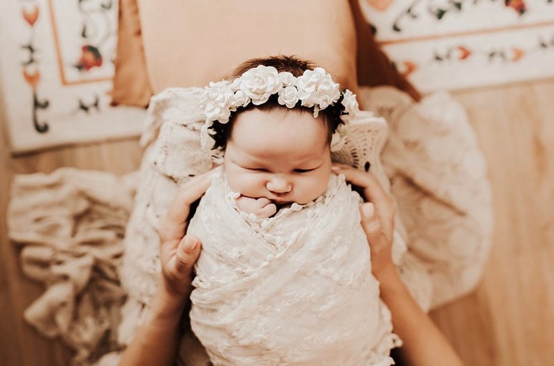 White Flower Crown, Baby Flower Crown, Flower Girl Crown, Toddler Flower Crown, Newborn Flower Crown, White Flower Crown Wedding image 7