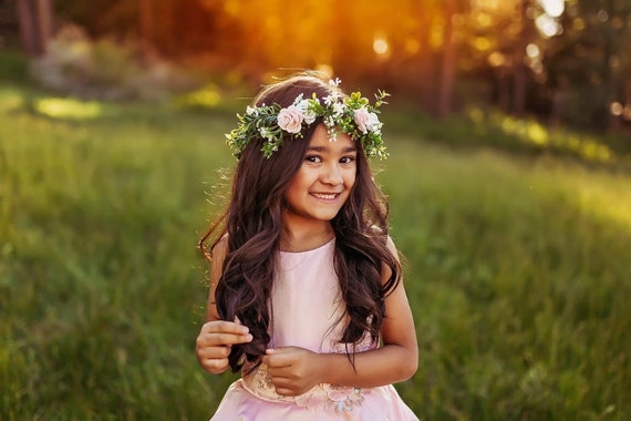 Greenery Flower Crown, Pink Flower Crown, Flower Girl Flower 
